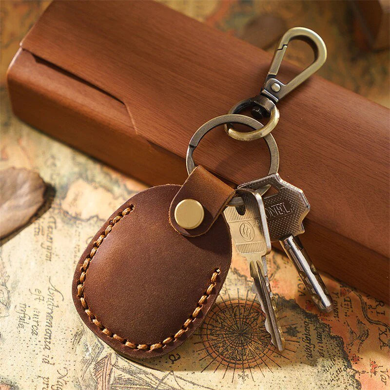 Emi Vintage Leather AirTag Keychain Case - Astra Cases