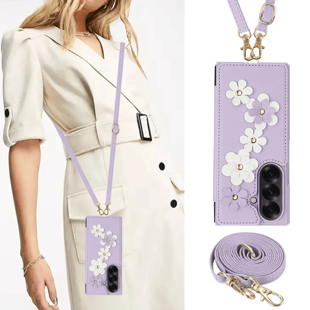 Privo Floral Design Detachable Wallet Case For Galaxy Z Fold - Astra Cases