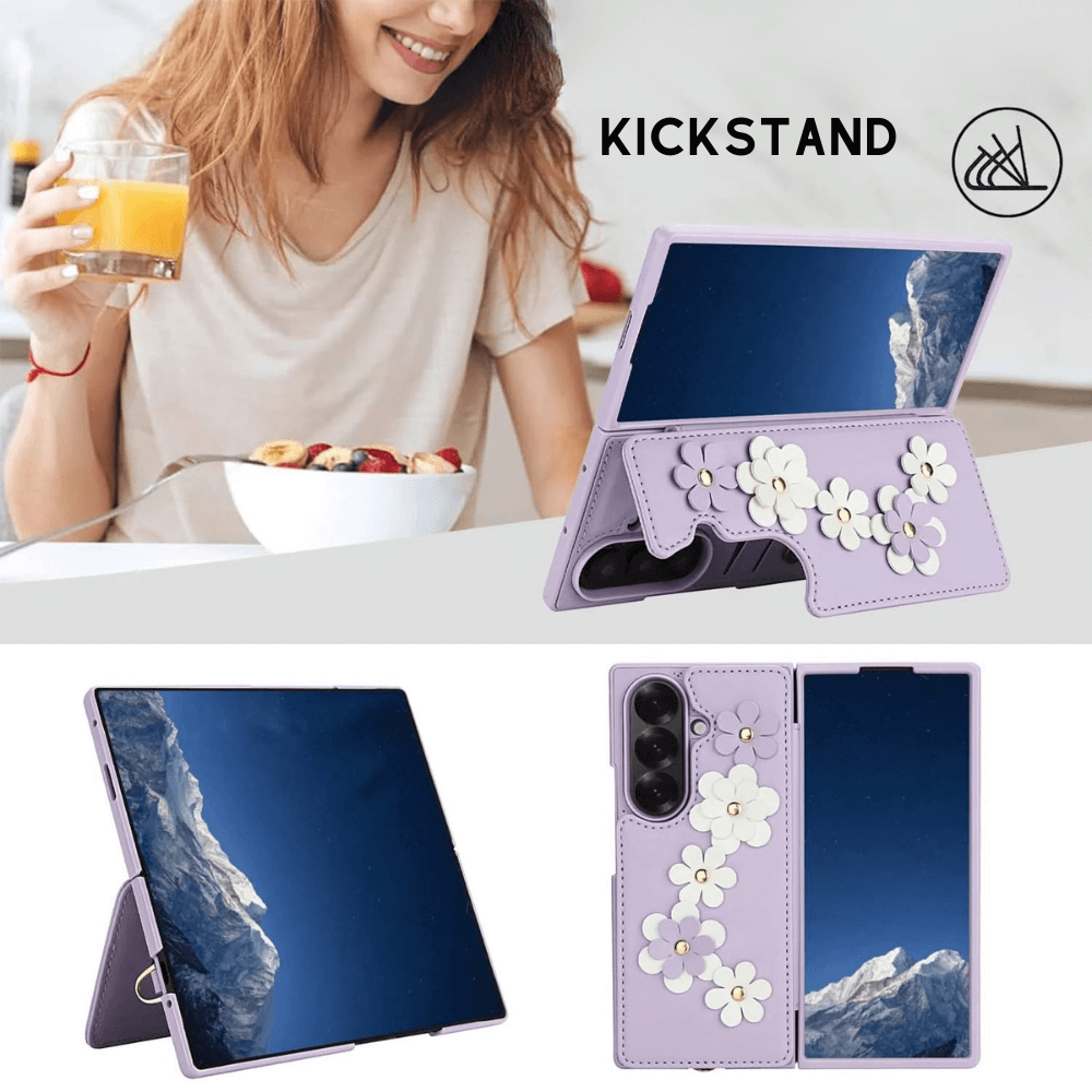 Privo Floral Design Detachable Wallet Case For Galaxy Z Fold - Astra Cases