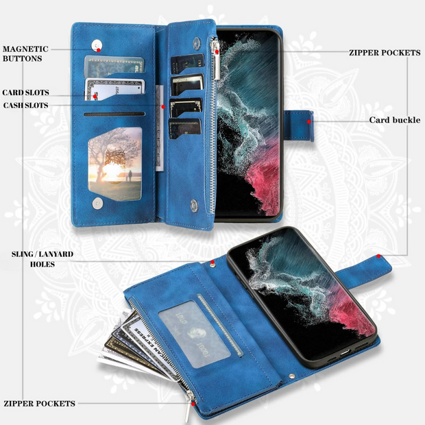 Educo Magnetic Leather Wallet Case With Straps For Galaxy S Series
