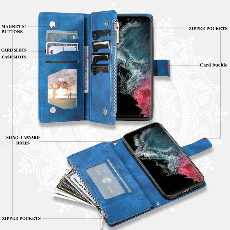 Educo Magnetic Leather Wallet Case With Straps For Galaxy S Series