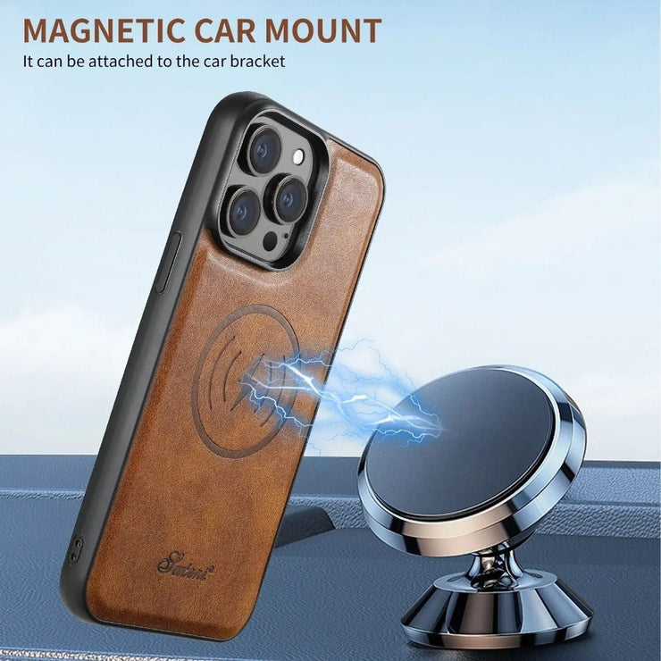 Foveo Premium Leather Case for iPhone 15-16 Series With Detachable Magnetic Card Stand