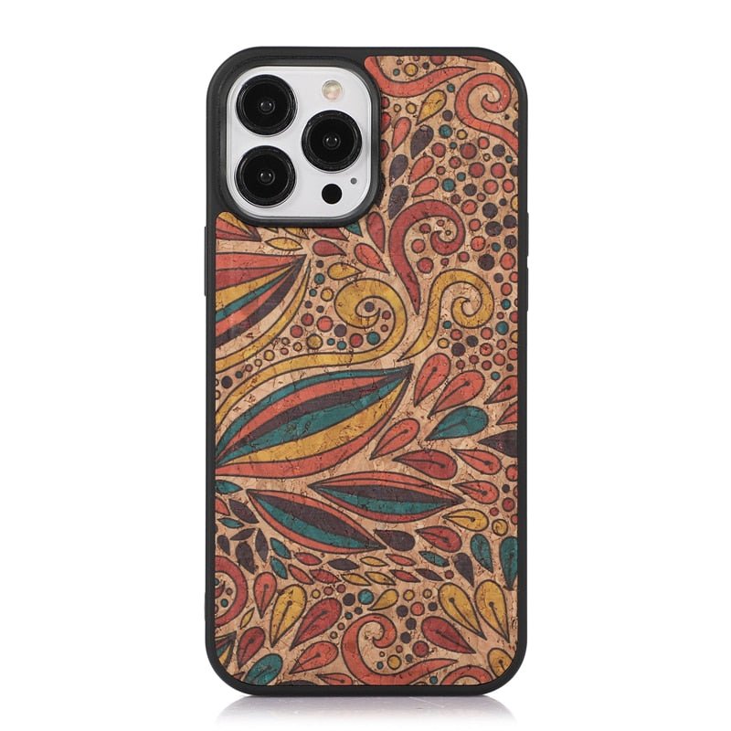 Nobilis Floral Pattern Breathable Cork Wood iPhone Case with Soft Shockproof Silicone Bumper - Astra Cases
