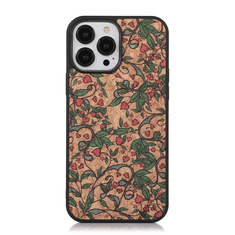 Nobilis Floral Pattern Breathable Cork Wood iPhone Case with Soft Shockproof Silicone Bumper - Astra Cases